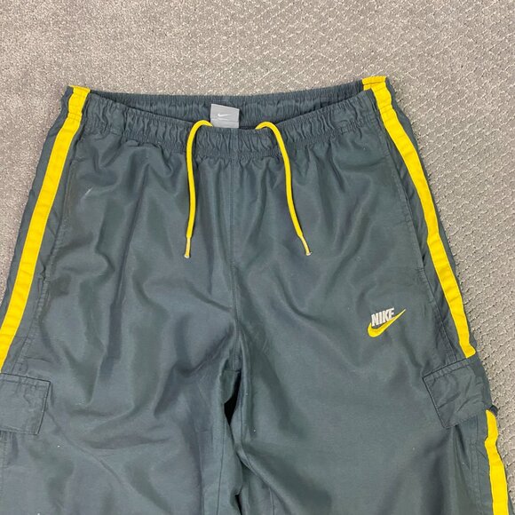 Vintage Nike Cargo Track Pants Men's Medium Gray Yellow Woven Gym Y2K Baggy - Picture 2 of 16